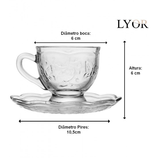 Xicara 80ml De Café Com Pires New Butterfly Cristal Ecológico